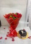 10 Red Carnations Bouqet With Chocolate Cake