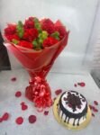 10 Red Carnations Bouqet With Blackforest  Cake