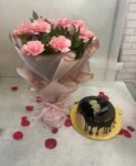 10 Pink Carnations Bouqet With Truffle Cake