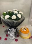 10 White Carnations Bouqet With Butterscotch Cake