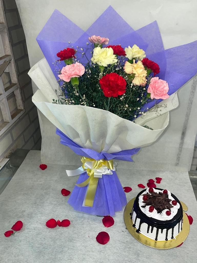 Mixed Carnations with Blackforest Cake