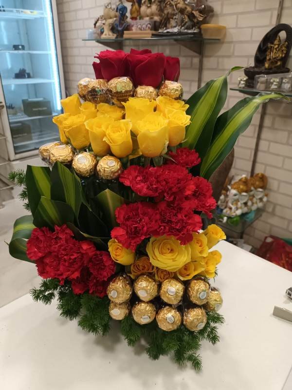 Mixed Roses and Ferrero Rochers Arrangement