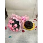 Pink Roses Bunch With Truffle Cake
