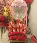 Roses and KitKat Basket With Birthday Balloon