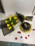 12 Yellow Roses Bunch with Chocolate Cake