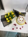 12 Yellow Roses Bunch with Pineapple Cake