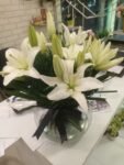8 White Lilies in Fish Bowl