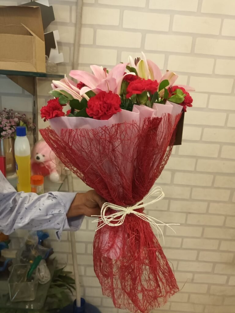 Red Carnations and Pink Lilies