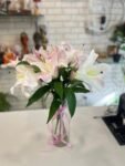 5 Pink Oriental Lilies in Vase - Image 2